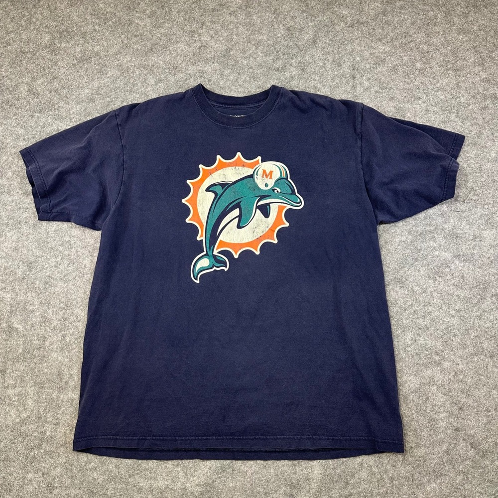 Reebok Miami Dolphins T Shirt Mens XL Navy Blue Y2K NFL Football Graphic Tee